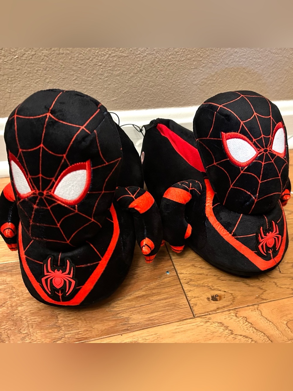 Kids' Marvel Spider-Man 3D Plush Slippers - Black Size 6 New